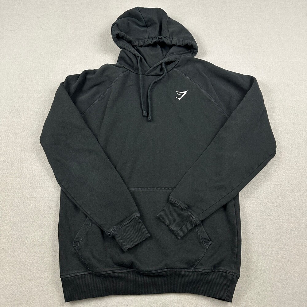 Gymshark Hoodie Men Large Black Solid Essentials Pullover Sweatshirt Logo Gym L